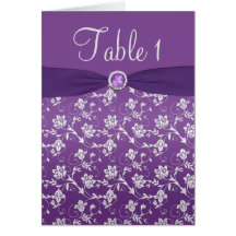 Tarjeta floral púrpura y de plata del número de la