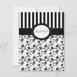 Tarjeta floral raya floral blanca y negra R.S.V.P
