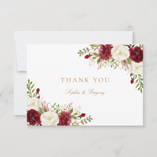 Tarjeta Floral Red Burgundy White Gold (Anverso)
