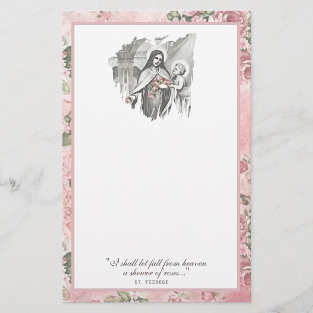 Tarjeta Floral Religiosa Santa Teresa Rosa Católic (Anverso)