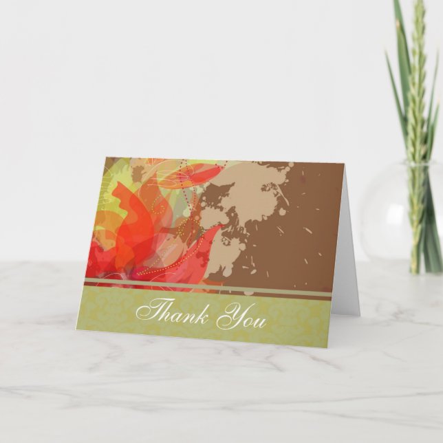 Tarjeta Floral Roja de agradecimiento con Damask (Anverso)