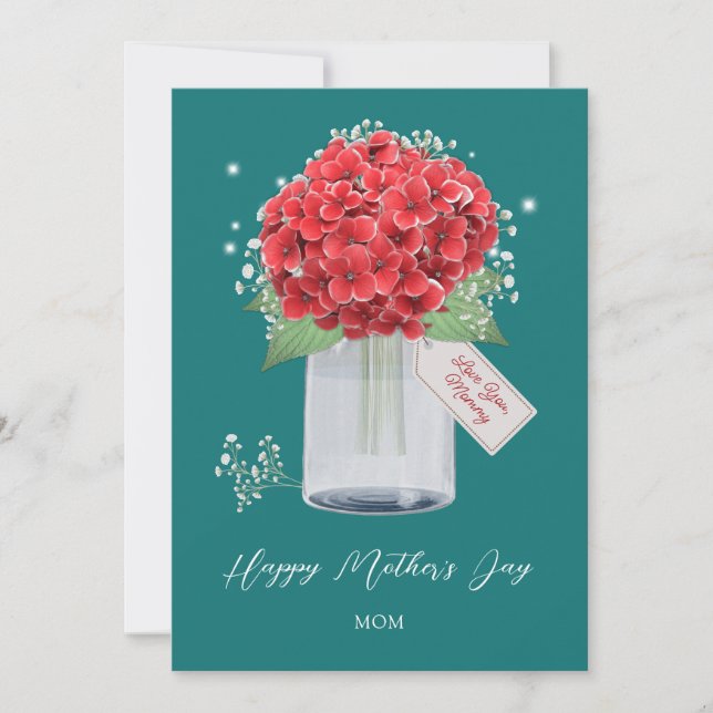 Tarjeta Floral roja verde rústica feliz día de la madre (Anverso)