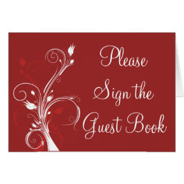 Tarjeta floral roja y blanca de la tabla