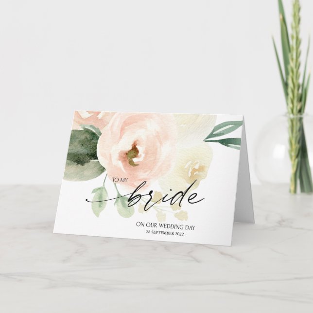 Tarjeta Floral rosa a mi novia en nuestro día de bodas (Anverso)