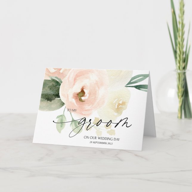 Tarjeta Floral rosa a mi novio en nuestro día de bodas (Anverso)
