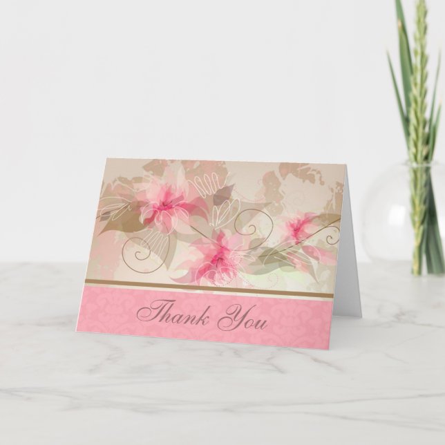 Tarjeta Floral rosa de agradecimiento con Damask (Anverso)