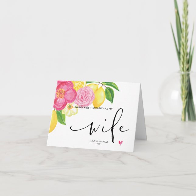 Tarjeta Floral rosa feliz primer cumpleaños como regalo de (Anverso)