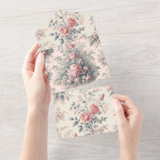 Tarjeta Floral Rosa Francesa Toile Victoriana (desgarro)