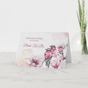 Tarjeta Floral Rosa Magnolia Aves Ducha Bridal