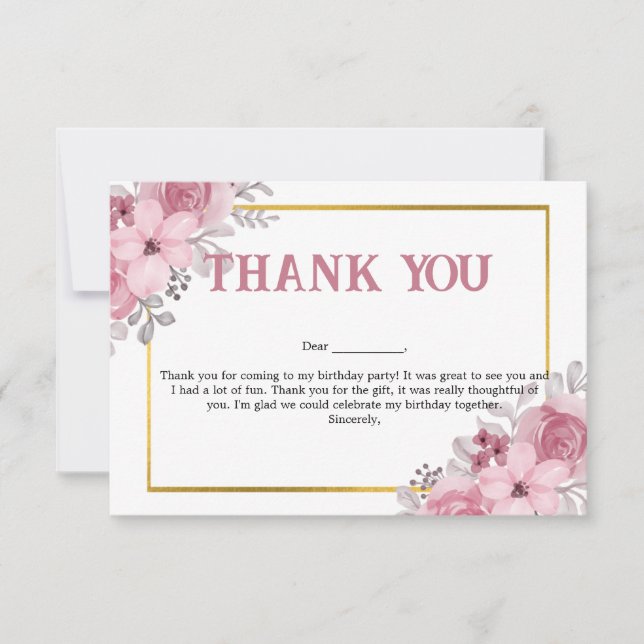 Tarjeta Floral Rosa Quinceanera Cumpleaños (Anverso)