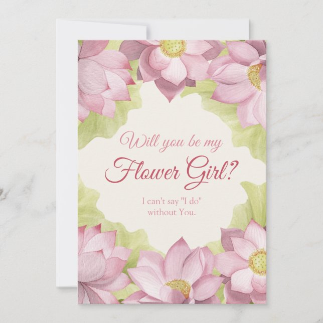 Tarjeta floral rosa ¿Serás mi dama de flores? (Anverso)