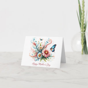 Tarjeta Floral rosa y azul Día de la Madre personalizado