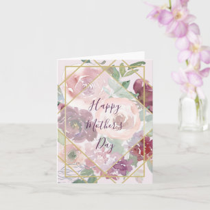 Tarjeta Floral rosa y geométrico dorado personalizado