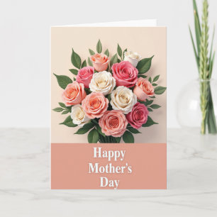 Tarjeta floral rosa y marfil