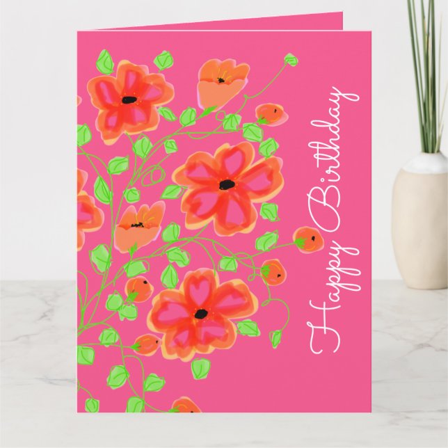 Tarjeta Floral Rosa Y Naranja (Anverso)