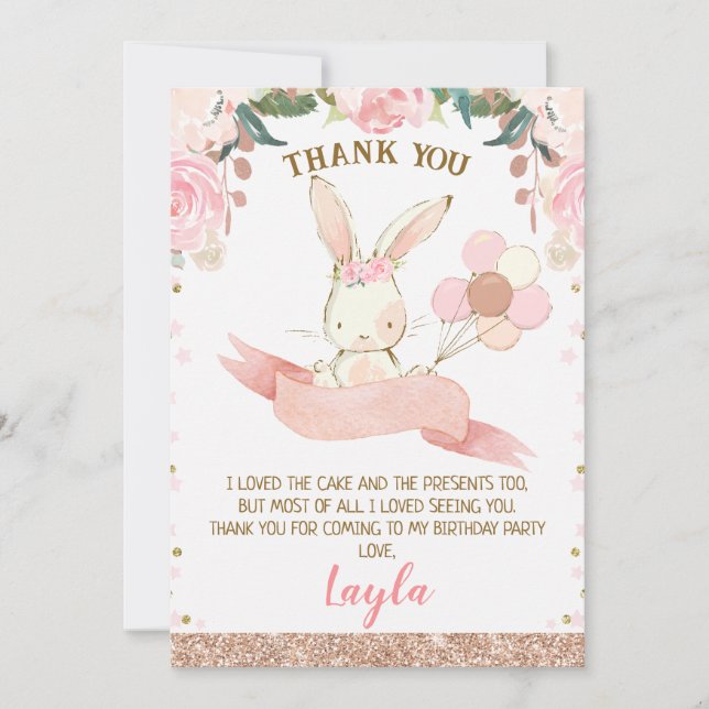 Tarjeta Floral Rosa y Rosa Conejo de Oro (Anverso)