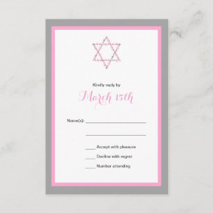 TARJETA floral rosada de Mitzvah RSVP del palo de