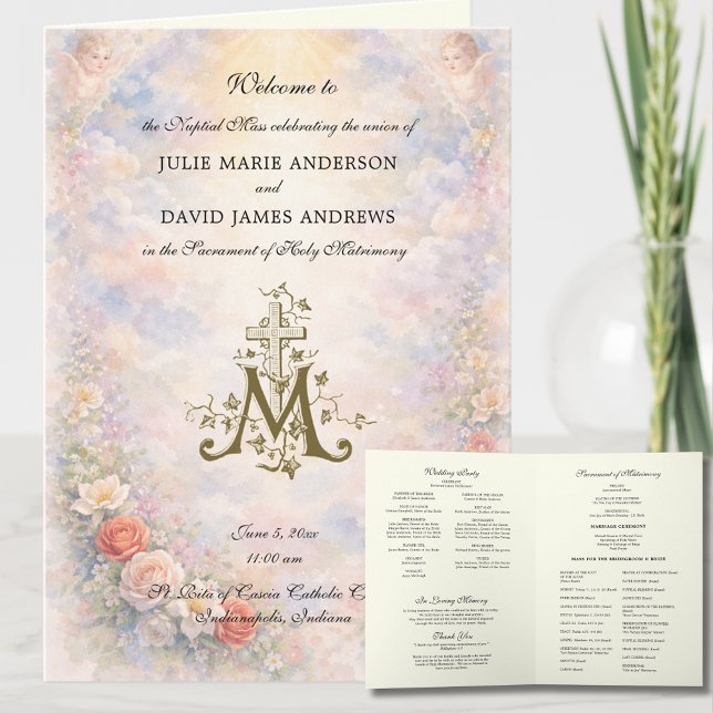 Tarjeta Floral Roses Catholic Wedding Mass Program (Subido por el creador)