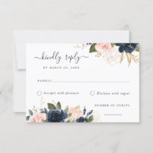 Tarjeta Floral Rubor & Navy Elegant RSVP