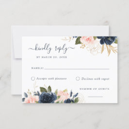Tarjeta Floral Rubor & Navy Elegant RSVP