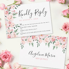 Tarjeta Floral Rubor rosa Quinceanera RSVP
