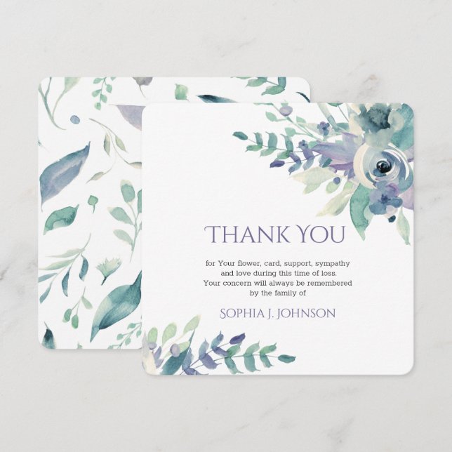 Tarjeta Floral Rusric Watercolor Funeral Gracias (Anverso / Reverso)