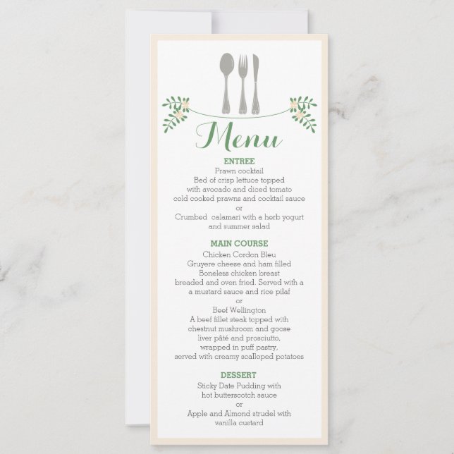 Tarjeta floral rústica del menú de la cena del (Anverso)