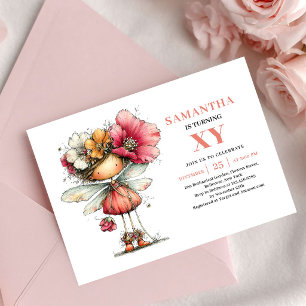 Tarjeta Floral Sonrojada de Cumpleaños 3 de Chica
