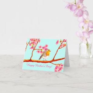 Tarjeta Floral Spring Robin Día de la Madre