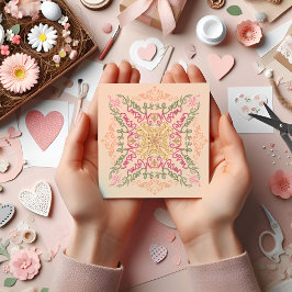 Tarjeta Floral Suave Escritura caleidoscópica de melocotón