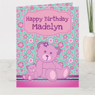Tarjeta Floral Teddy Bear Cumpleaños