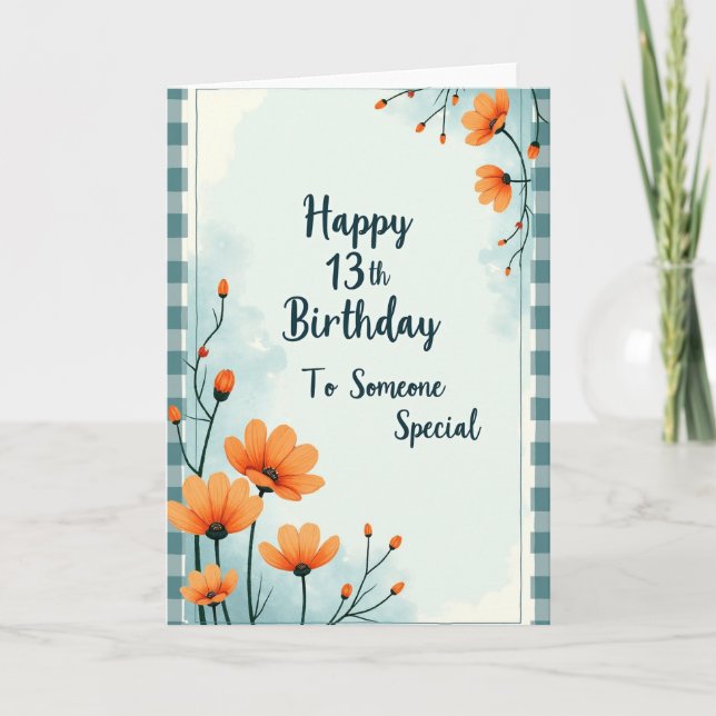 Tarjeta floral turquesa decimotercera (Anverso)