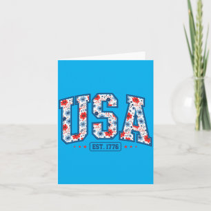 Tarjeta Floral Usa Est 1776 Patriótico Flor Silvestre Retr