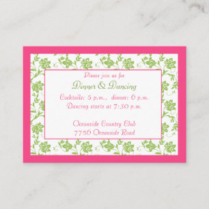 Tarjeta floral verde rosada de la recepción