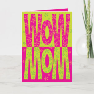 Tarjeta Floral verde verde rosa retro Wow Día de la Madre 