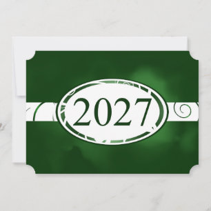 Tarjeta floral verde y blanca con botón 2027