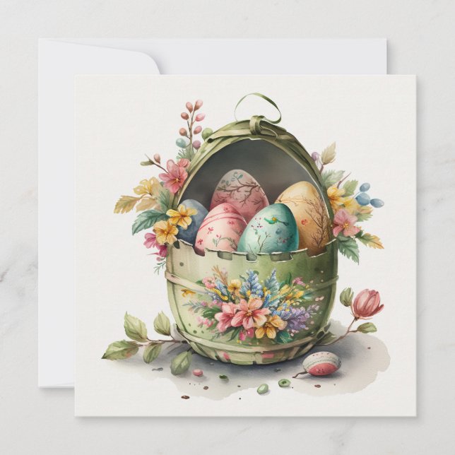 Tarjeta Floral Watercolor Easter Eggs (Anverso)