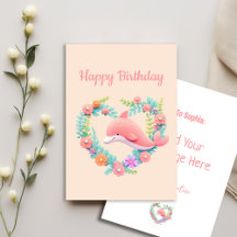 Floral Whale Heart Love Happy Birthday Greeting