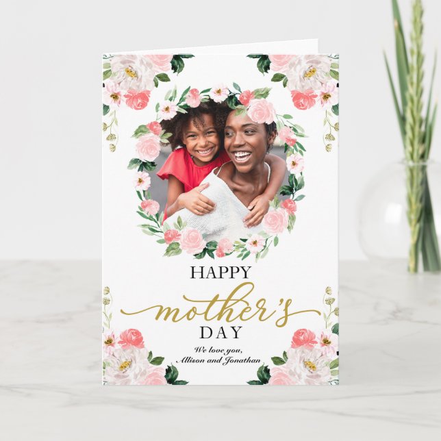 Tarjeta Floral Wreath Happy Mothers Day (Anverso)