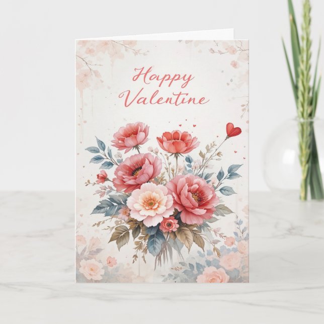 Tarjeta Floral Wreath Valentine Elegant Happy Valentines  (Anverso)