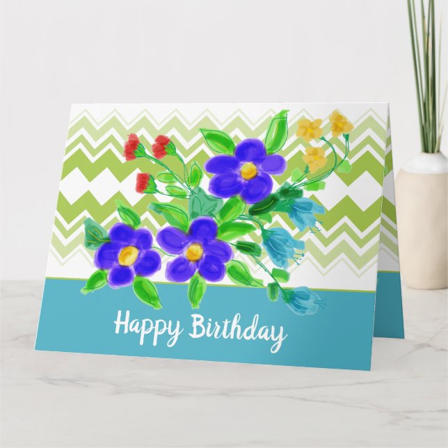 Tarjeta Floral y patrón colorido (Anverso)