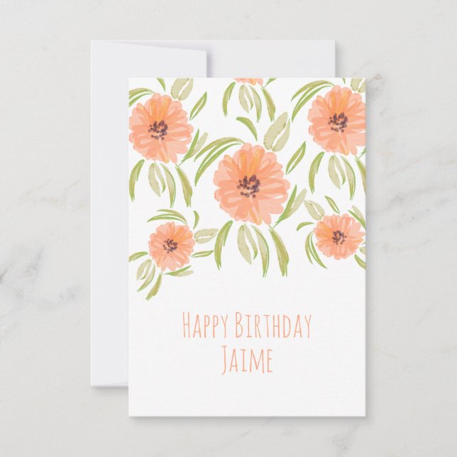 Tarjeta Florales acuarelas en cumpleaños de mamá Peach (Anverso)