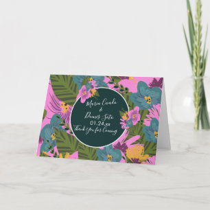 Tarjeta Florales Dibujados a Mano Bodas Verde Intenso Rosa