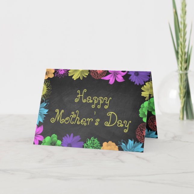 Tarjeta Florales en Chalkboard Feliz Día de la Madre (Anverso)