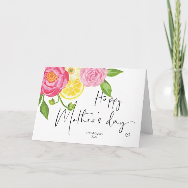 Tarjeta Florales limoneros y rosados Feliz regalo del Día  (Anverso)