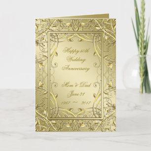 Tarjeta Florecer Oro 50° Aniversario del Boda