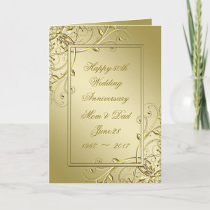Tarjeta Florecer Oro 50° Aniversario del Boda
