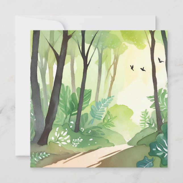 Tarjeta Floreciente Selva Verde | Naturaleza Acuarela (Anverso)