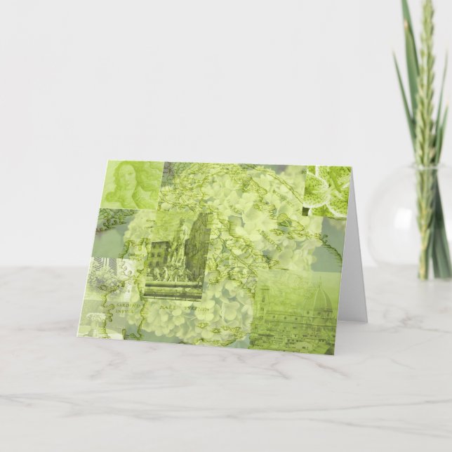 Tarjeta Florencia, Italia, collage de la imagen, verde, (Anverso)