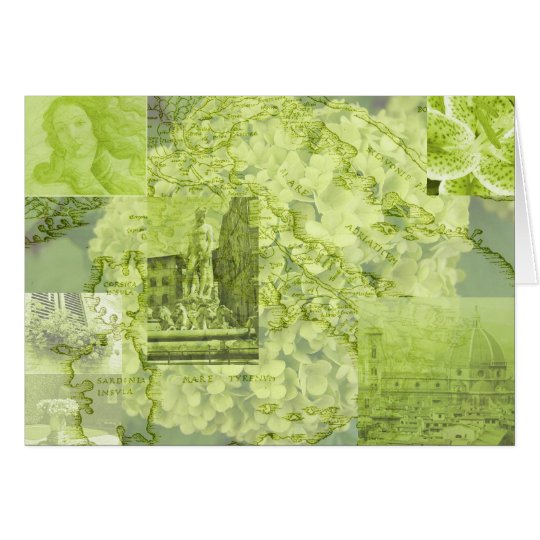 Tarjeta Florencia, Italia, collage de la imagen, verde,